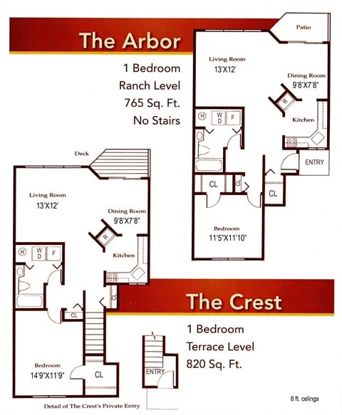 Floor plan for 1 bed, 1 bath, 820 sqft